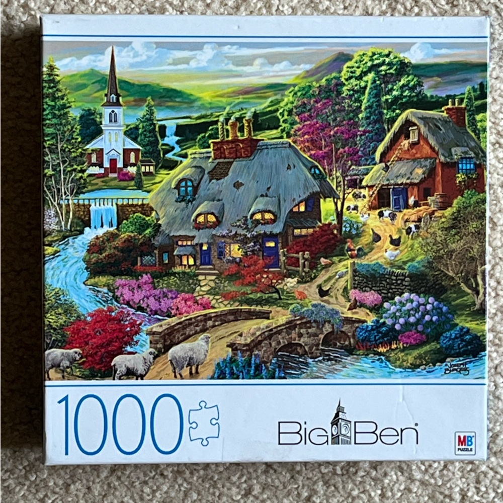 New Milton Bradley Big Ben Country Cottage Puzzle Sealed New 1,000 Pieces